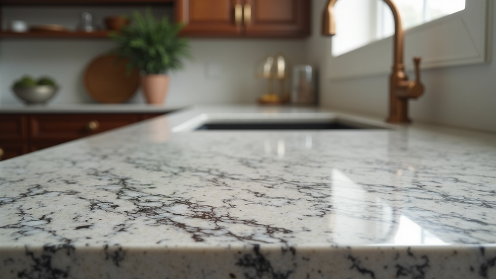 Close-up view of a granite countertop in a modern kitchen