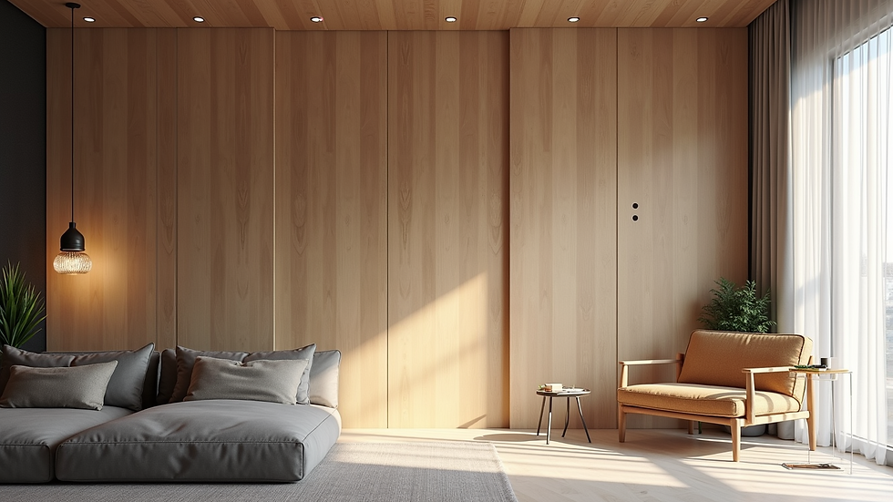 Eye-level view of a stylish acoustic panel mounted on a wall