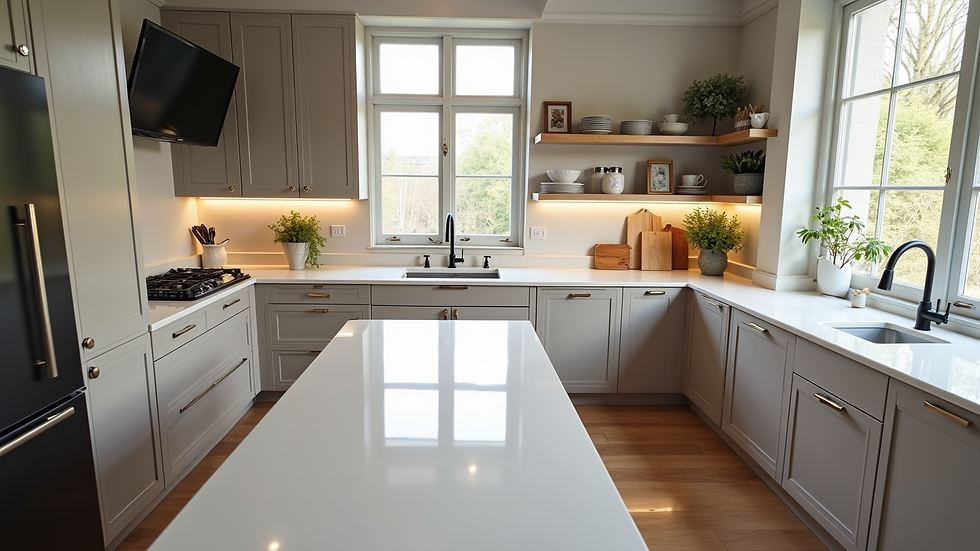 High angle view of a beautifully renovated kitchen