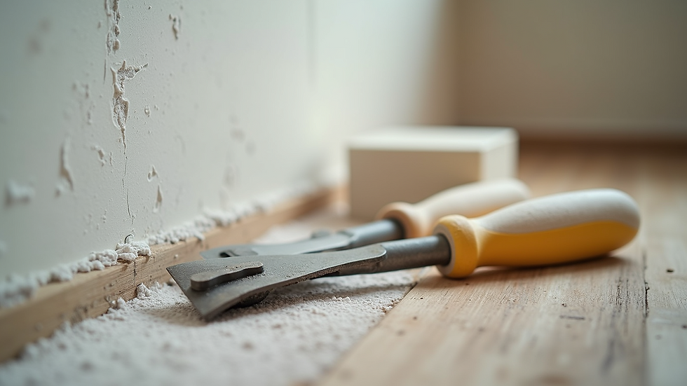 Close-up view of a drywall repair process