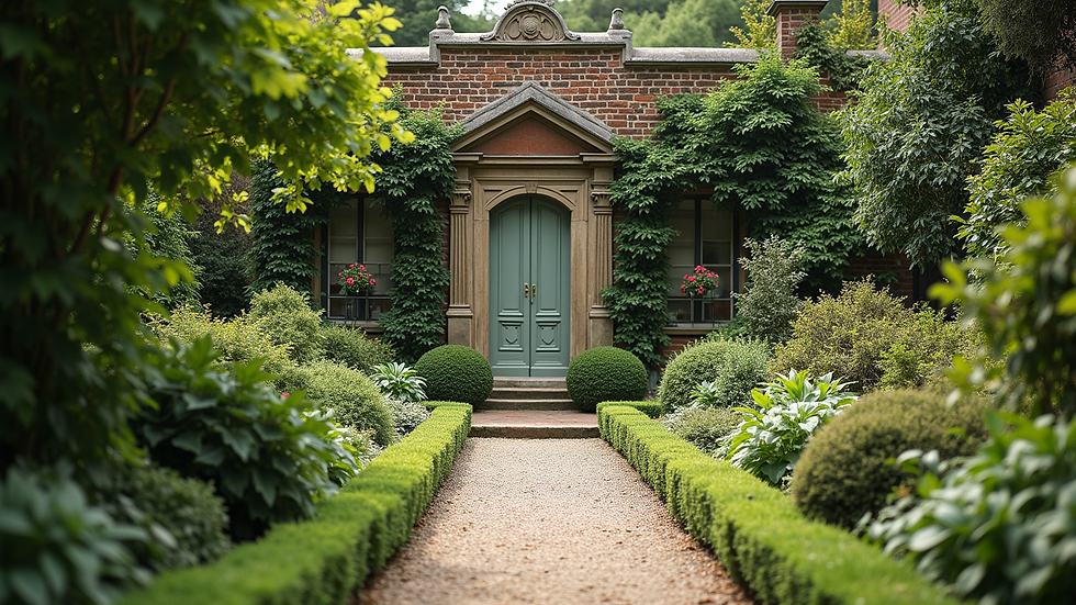 High angle view of a beautifully landscaped historic garden