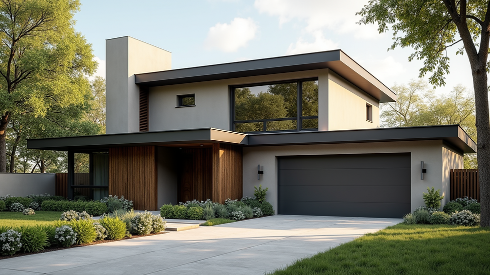 High angle view of a completed home renovation showcasing a beautiful exterior