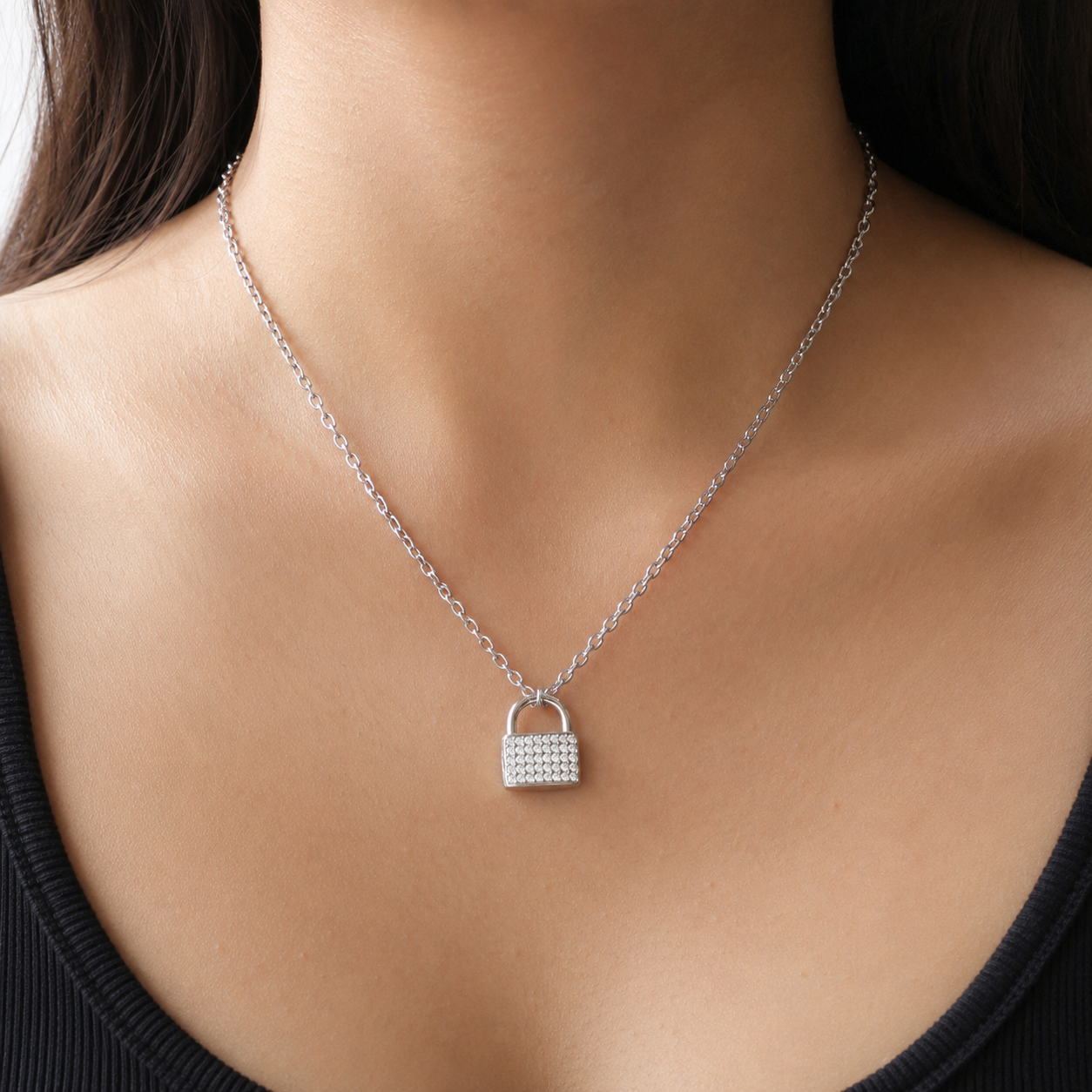 925 Sterling Silver Cable Link Chain with Padlock Pendant