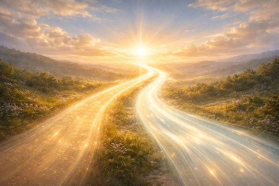 A serene horizon with layered light moving in rhythm, symbolizing restoration of alignment and relational precision.