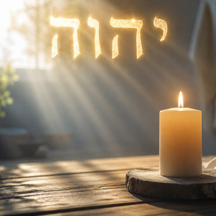 Single lit candle glowing in a peaceful setting symbolizing Sabbath stillness, sacred time, and spiritual clarity through alignment with Yahweh’s rhythm.