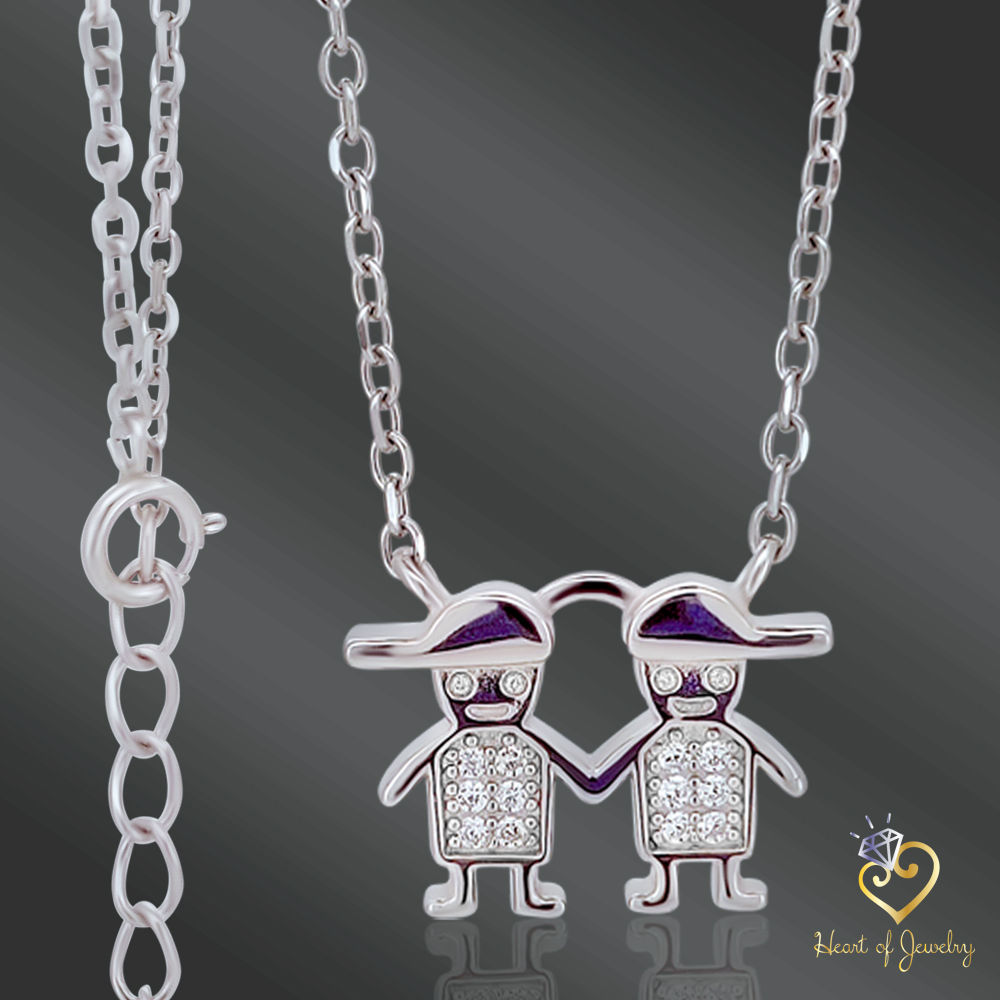 925 Sterling Silver Cable Link Chain with Two Little Boy Pendant