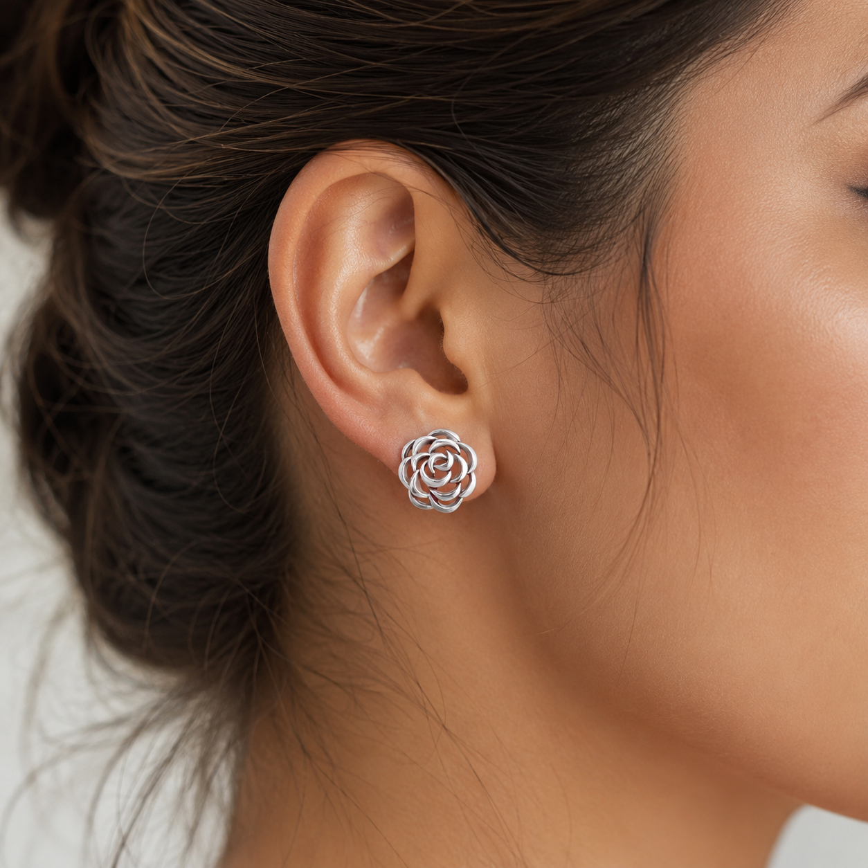 925 Sterling Silver Earring Rose Design Butterfly Backing