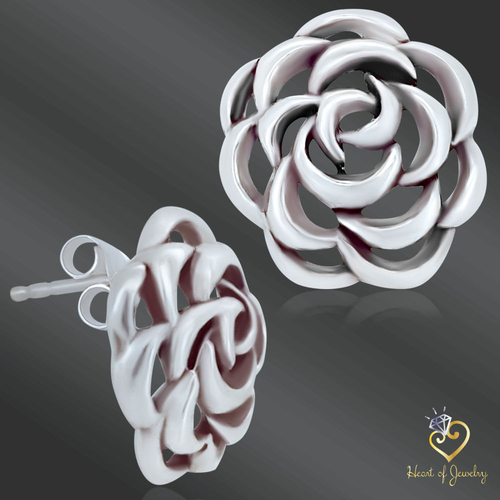 925 Sterling Silver Earring Rose Design Butterfly Backing
