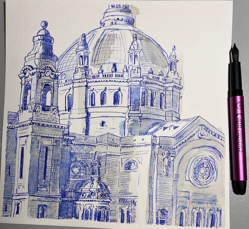 blue ink pen drawing