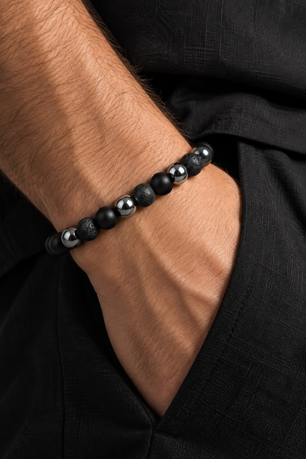 Oniks, Lav Taşı ve Hematit Doğal Taş Bileklik | 8 mm Trio