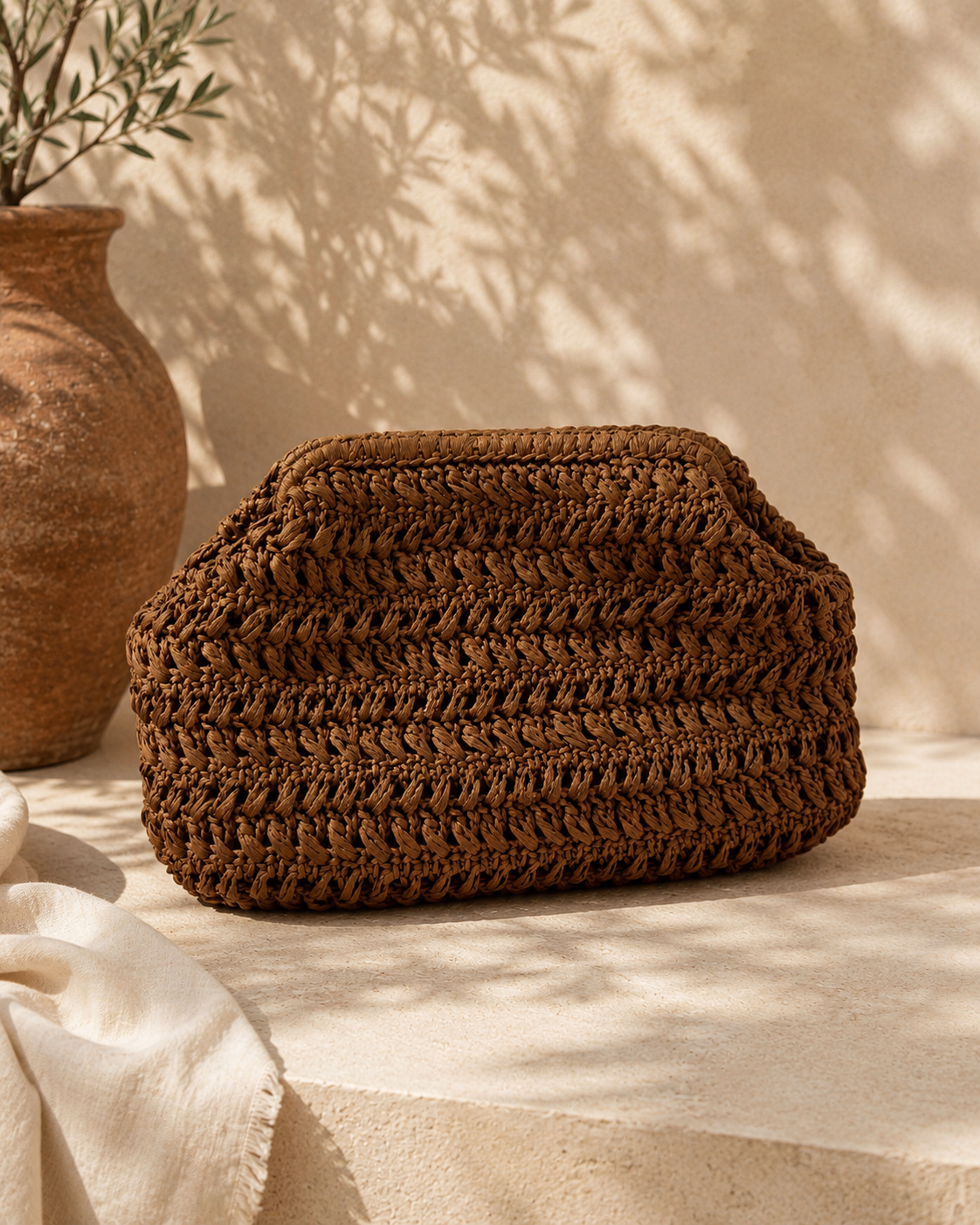 Kahverengi Hasır Çanta | El Örgüsü Clutch Kadın El Çantası | El Yapımı 20x28 cm