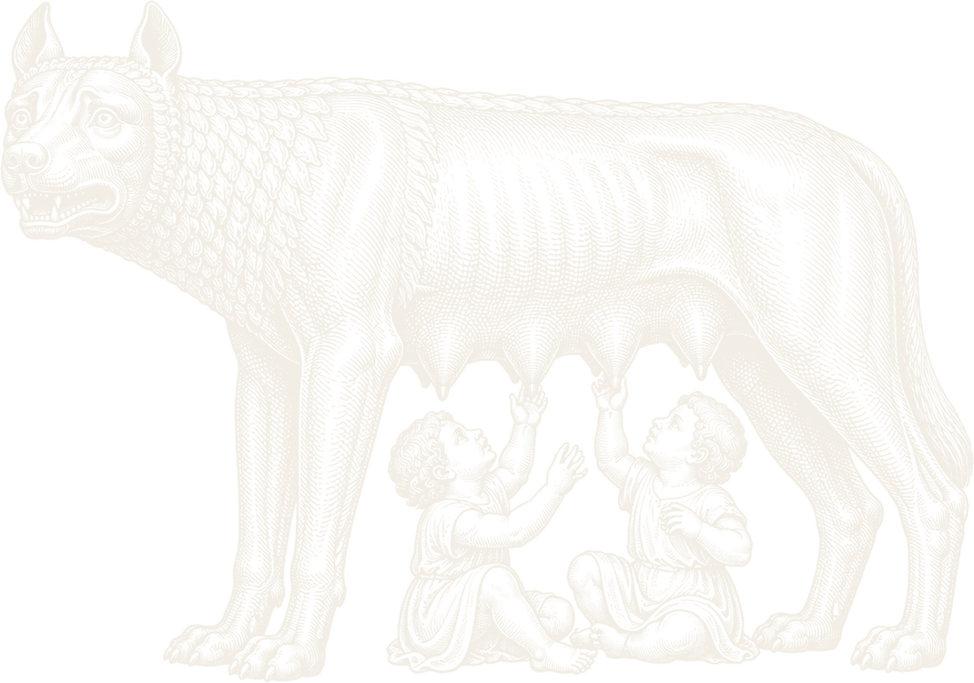 An engraving of the Capitoline Wolf with the twins Romulus and Remus