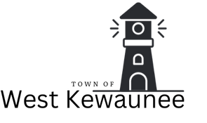 West Kewaunee logo features a lighthouse on the right and the town of west kewaunee typed in non-serif font