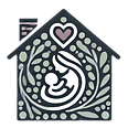 The Mosaic Momma Collective logo features a heart nestled inside a house-shaped outline, symbolizing the love, strength, and chaos of motherhood lived at home. The design is filled with mosaic-inspired patterns, representing the many pieces of mom life: family, work, and self that come together to create something whole and beautiful.