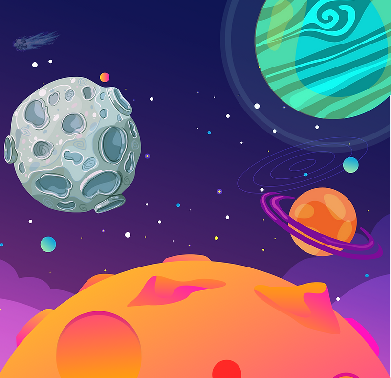 footer planets rockets austronaut