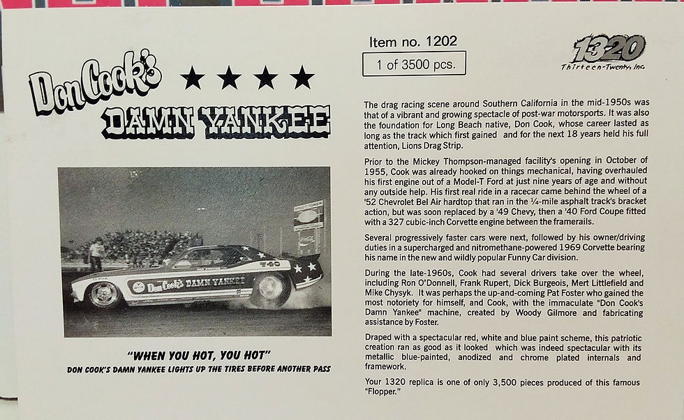 Thumbnail: From 1320 Don Cook's DAMN YANKEE NHRA Plymouth Barracuda Funny Car 1/24