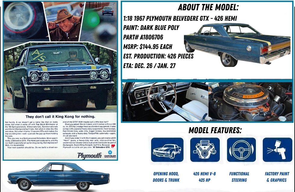 Thumbnail: New Preorder ACME 1967 Plymouth Belvedere HEMI GTX - King Kong A1806706
