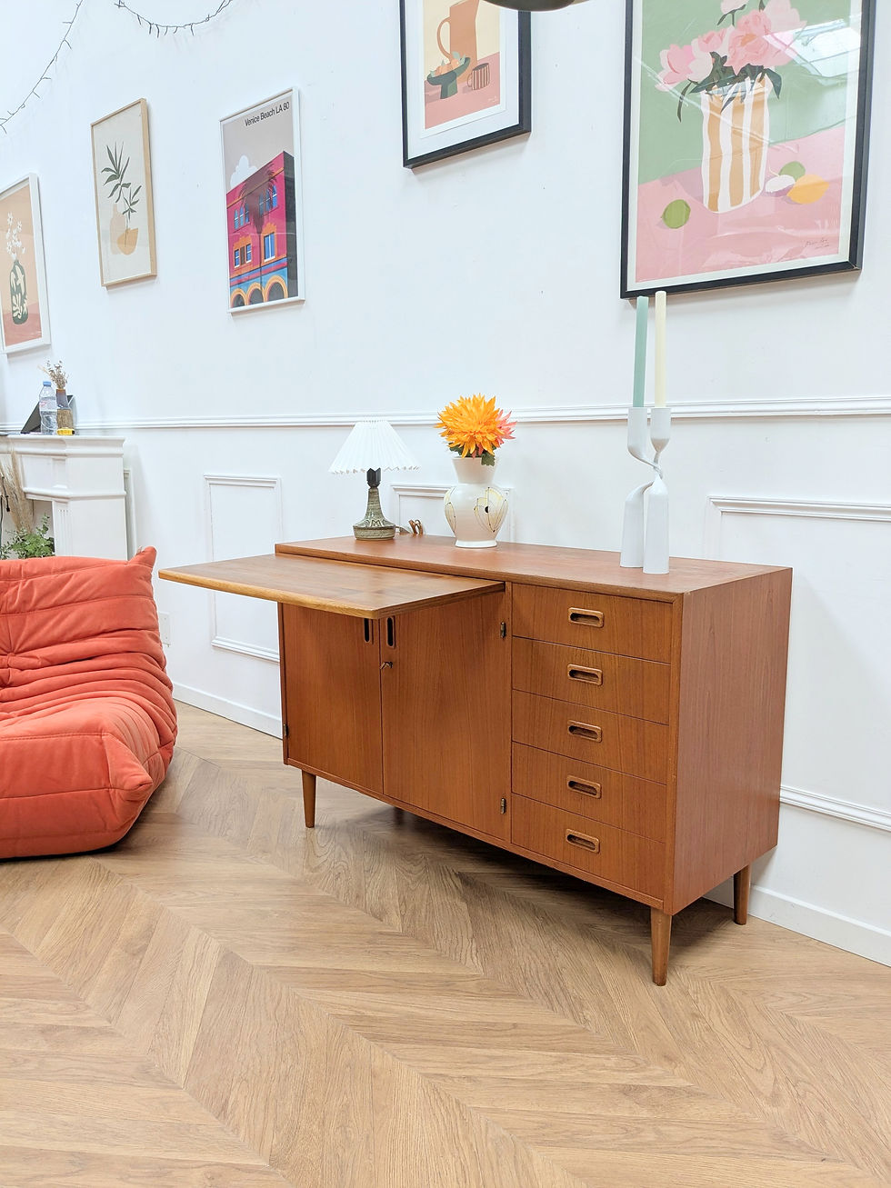 Miniature : Enfilade Vintage Danoise Teck Plateau Cocktail - Détail plateau