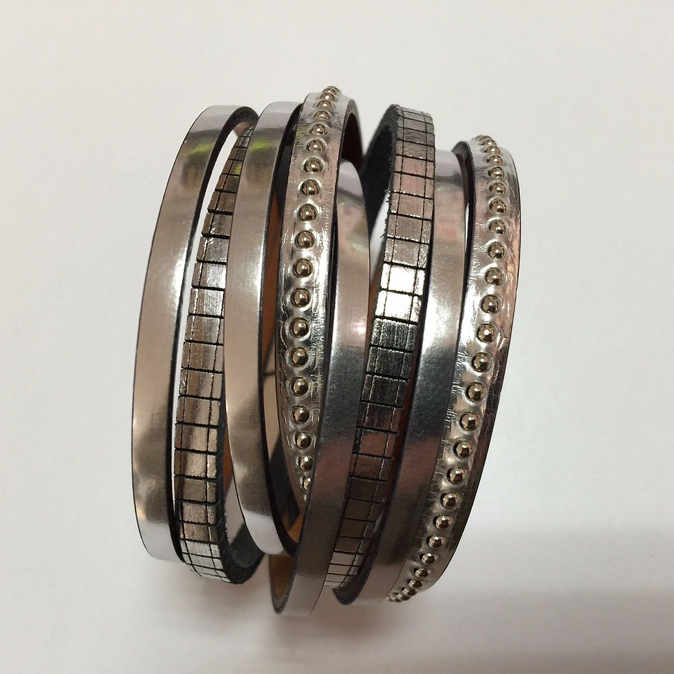 Bracelet Manchette Double en Cuir argent