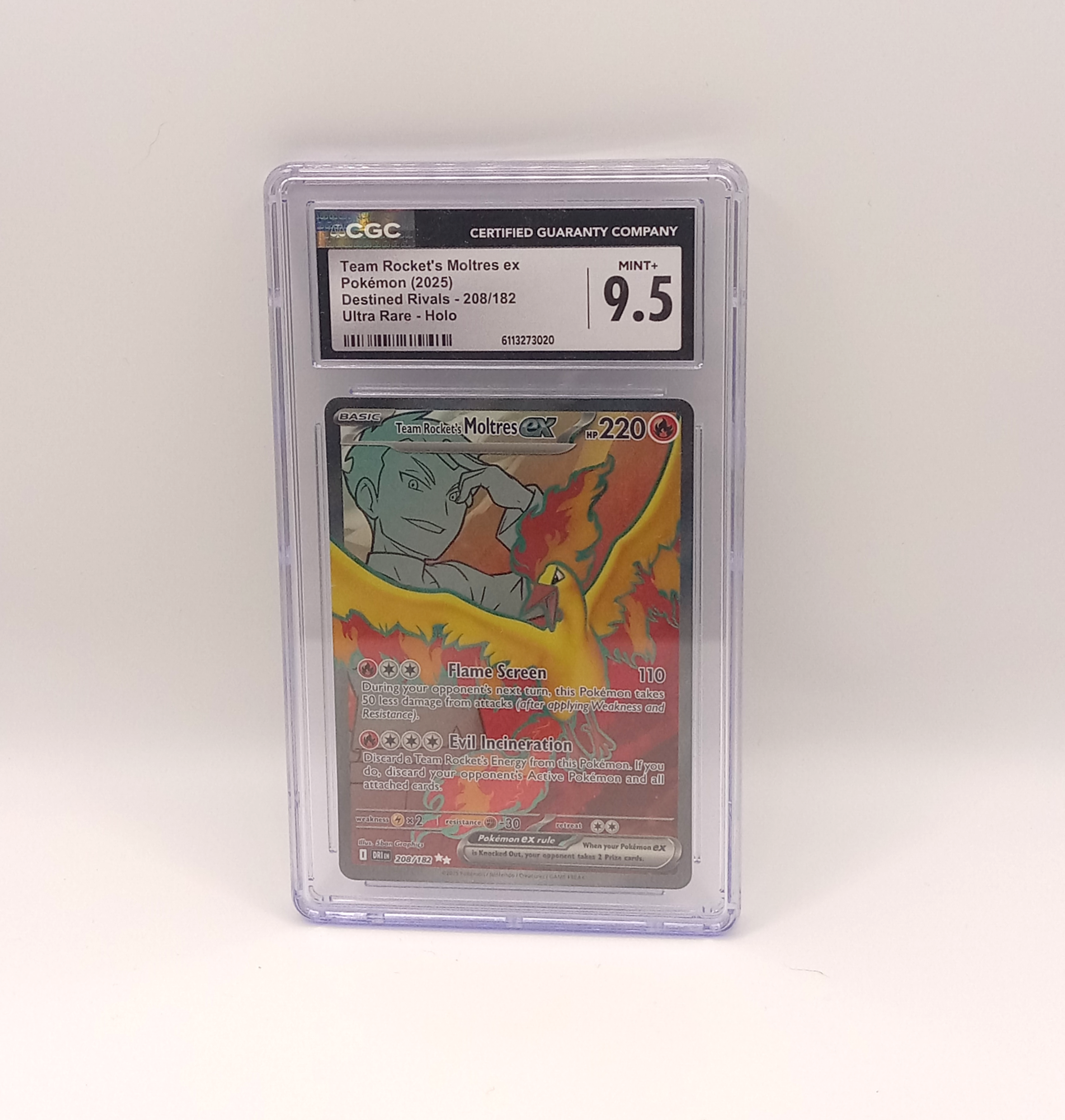 TEAM ROCKET`S MOLTRES 2025 POKEMON CARD CGC GRADED 9.5 MINT+