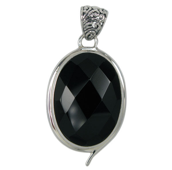 Sterling Silver Faceted Oval Onyx Pendant