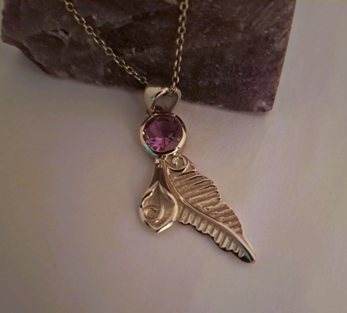 Sterling Silver Leaf with Amethyst Pendant