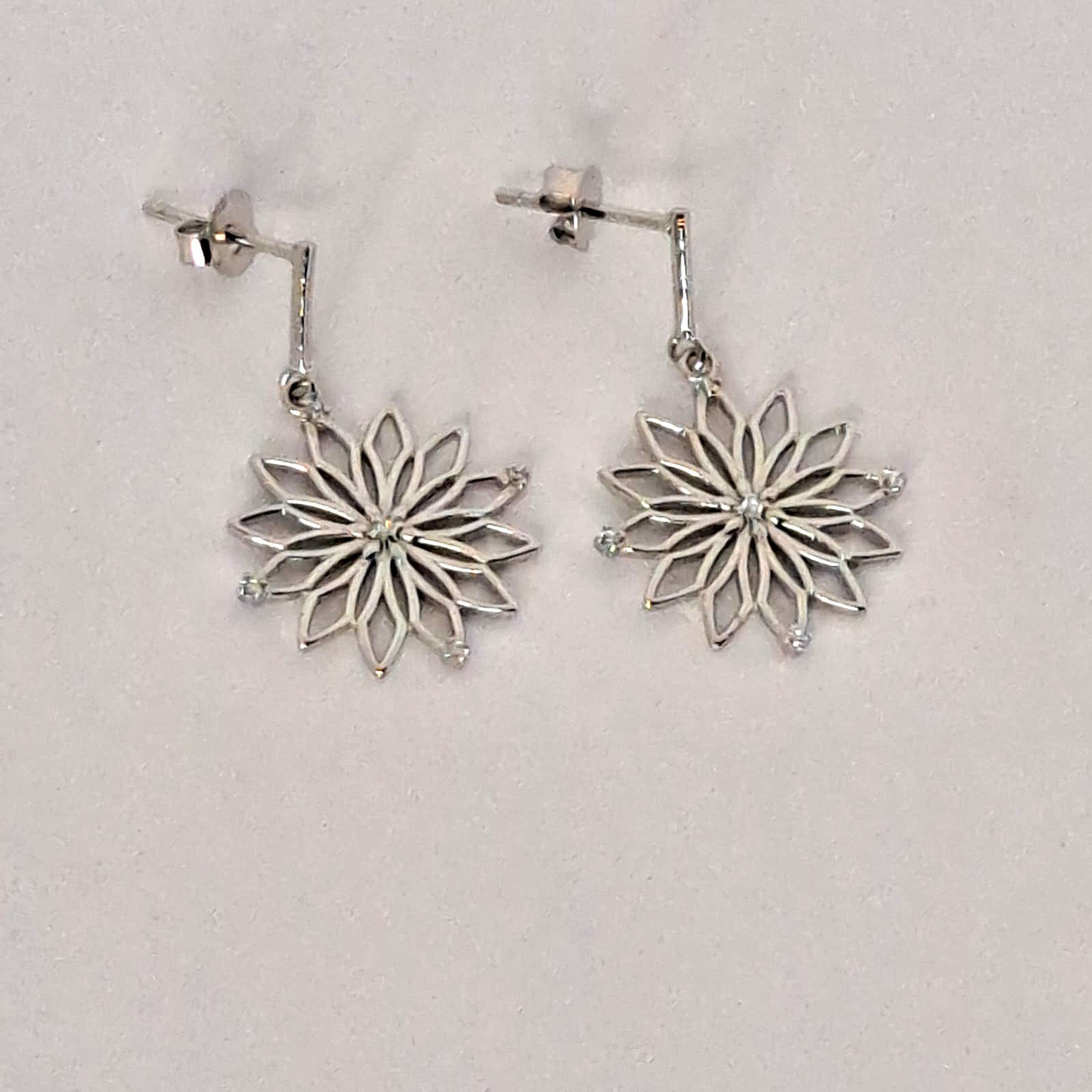 Sterling Silver Flower Dangle Earrings