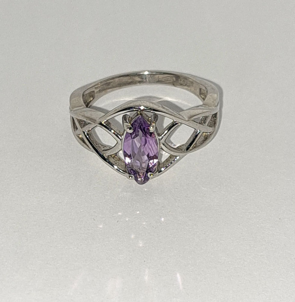 Rhodium Plated Sterling Silver with Amethyst Ring