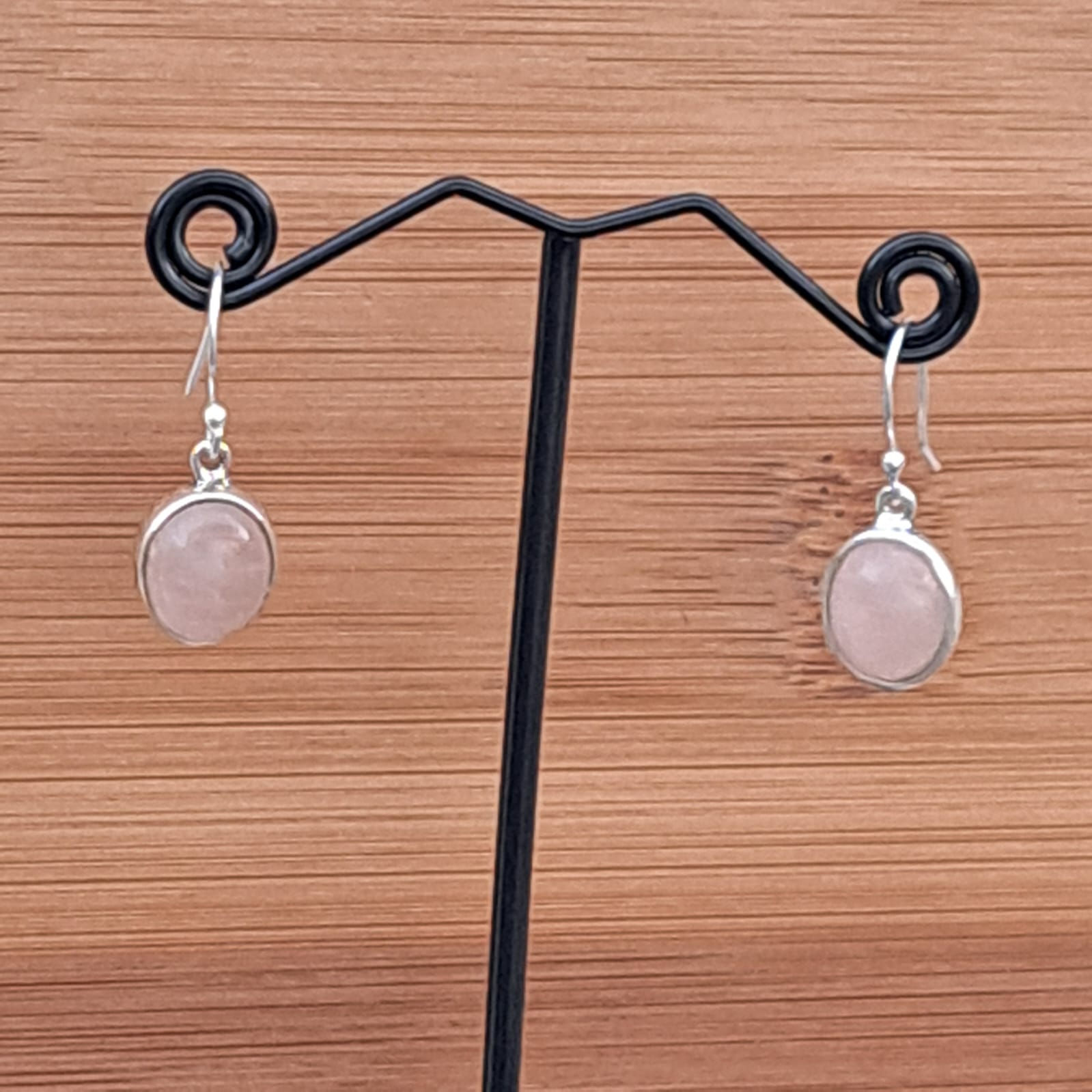 Silver Rose Quartz Dangle Earrings