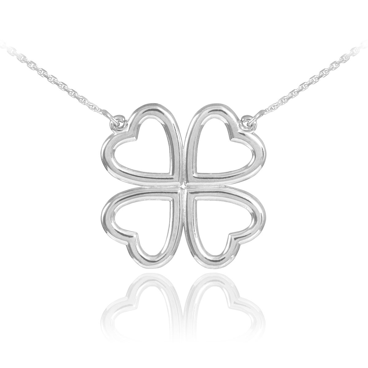 Sterling Silver Four Leaf Heart Clover Pendant Necklace 16"