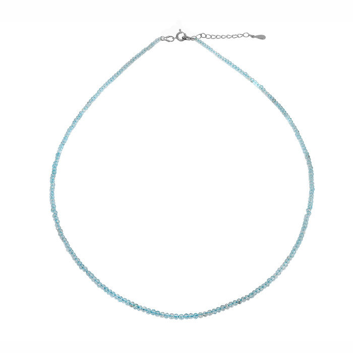 Rhodium Plated Sterling Silver Blue Topaz Necklace