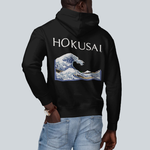 Japanese Wave off Kanagawa Embroidered Hoodie The Embroidery and