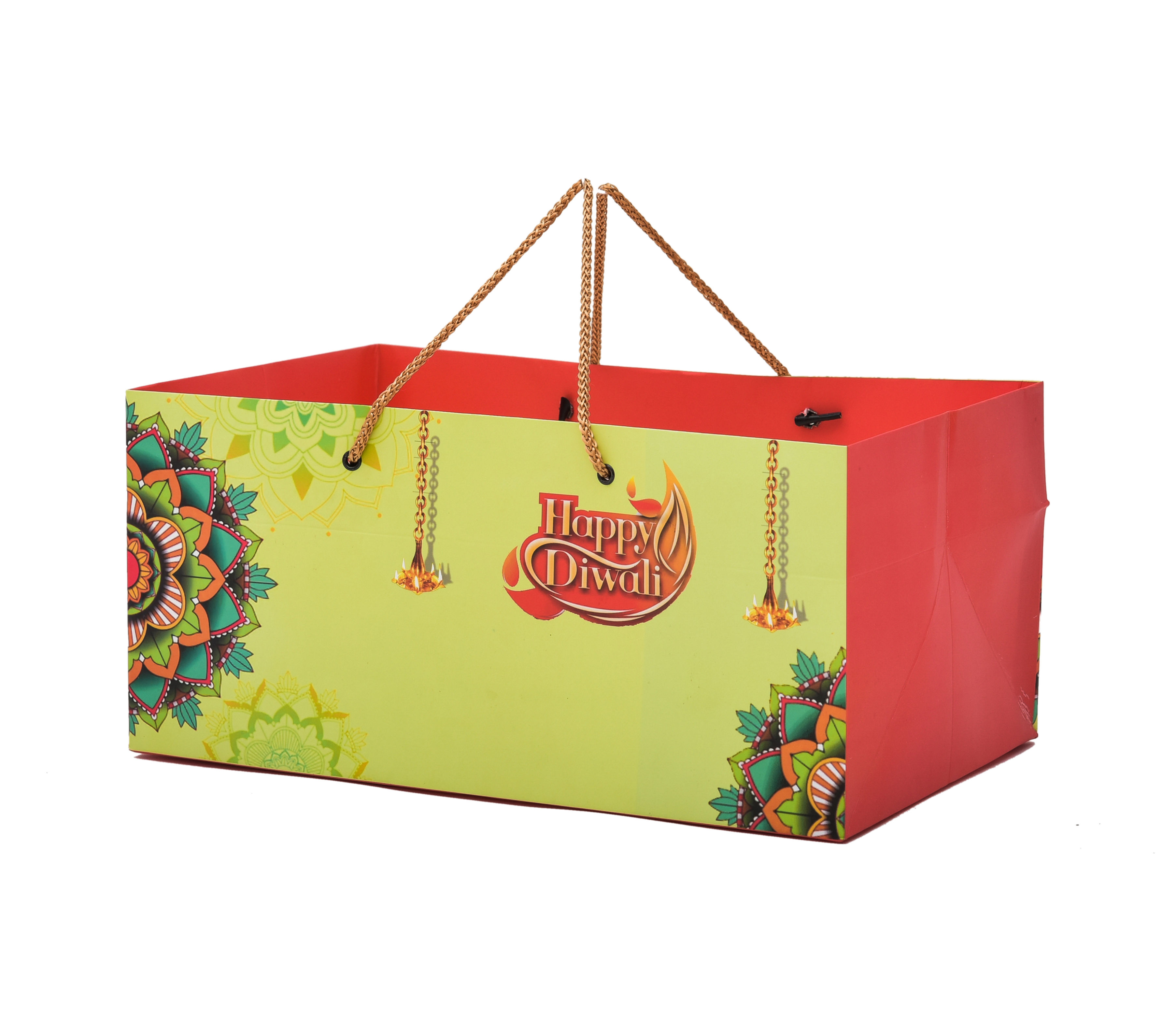PPJ ® -HAPPY DIWALI (CORNER RANGOLI 1 KG BOX) (10 Pcs.) 13X8X6 INCH PAPER BAGS