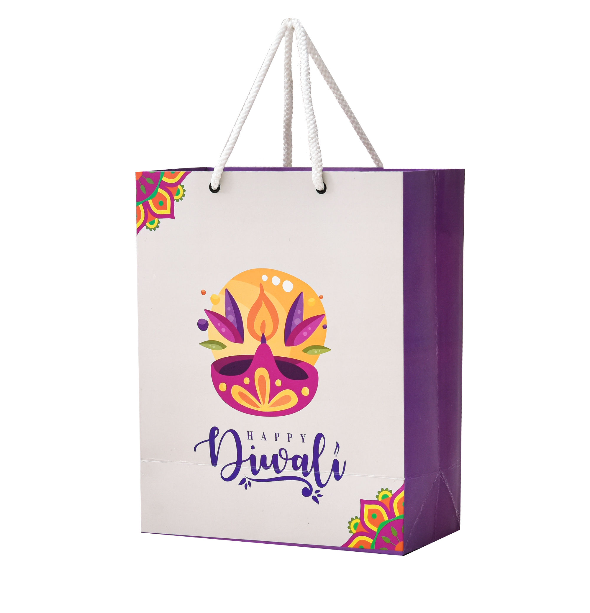 PPJ ® -HAPPY DIWALI DIYA RANGOLI VOILET) (10 Pcs.) 10X8X4 INCH PAPER BAGS