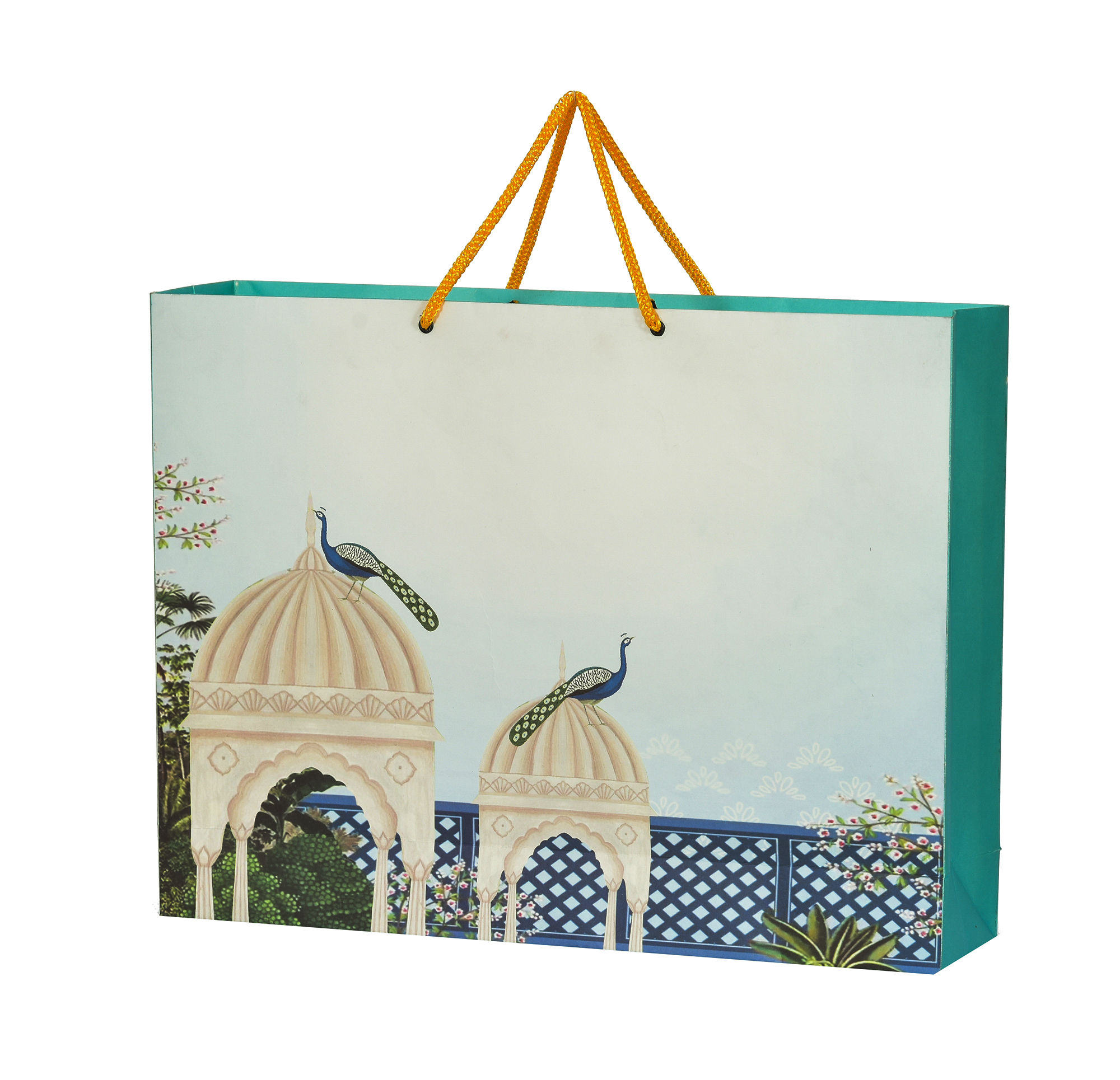 PPJ ® -WEDDING (PEACOCK MAHAL BLUE ) (10 Pcs.) 17X13X4 INCH PAPER CARRY BAGS