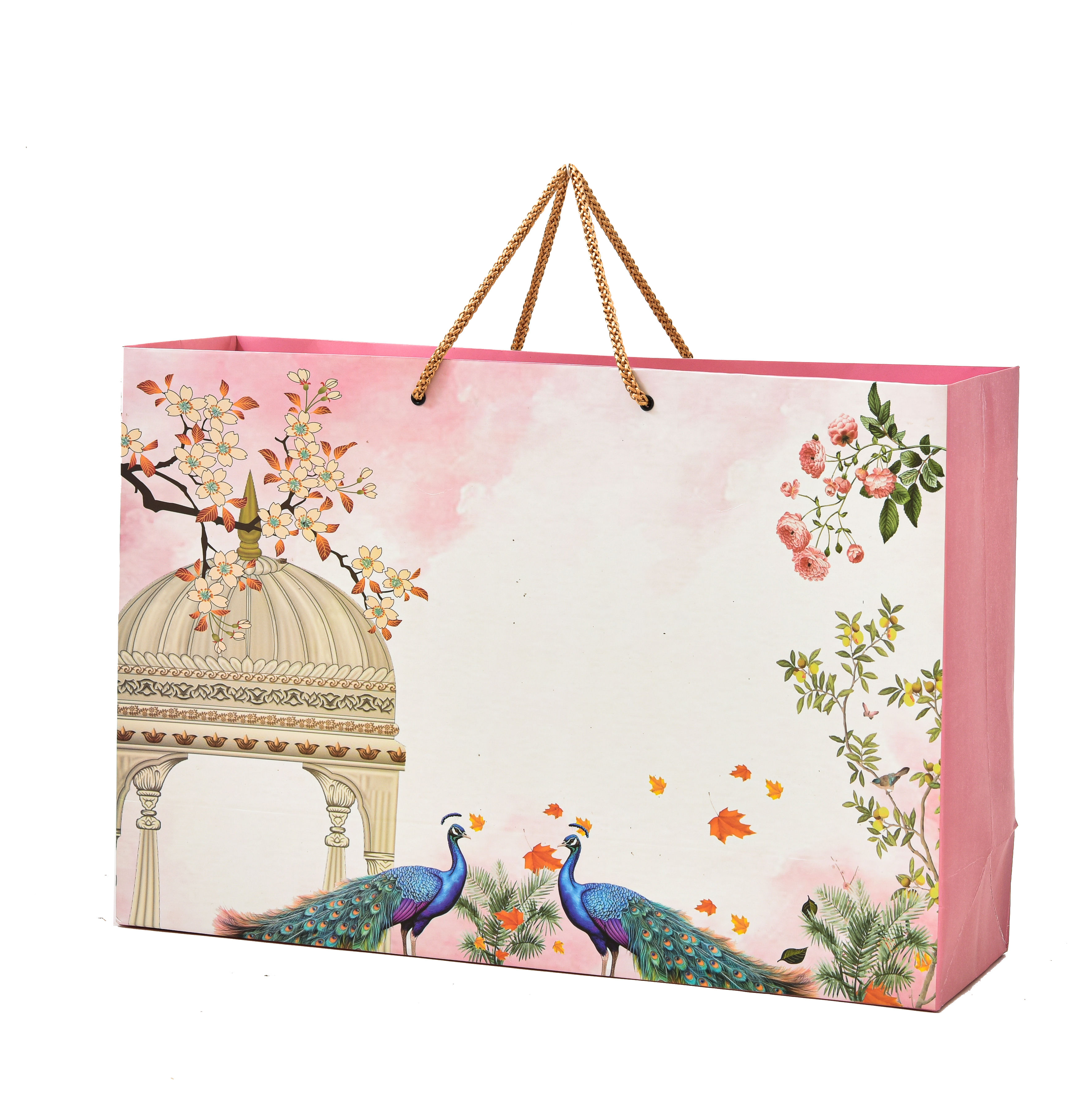 PPJ ® -WEDDING (PEACOCK LEAVES) (10 Pcs.) 18.5X12.5X5.5 INCH PAPER CARRY BAGS