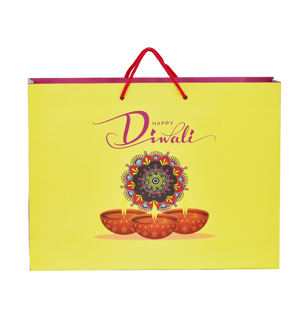 Thumbnail: PPJ ® -HAPPY DIWALI (3 DIYAS RANGOLI) (10 Pcs.) 16X12X4 INCH PAPER CARRY BAGS