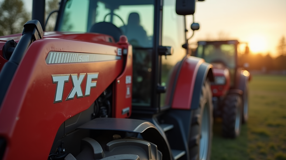 Close-up view of TXF MB agricultural equipment installed on a tractor