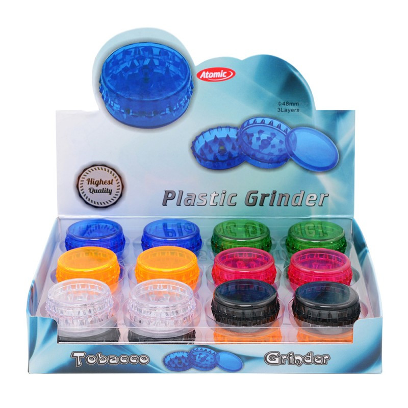 GRINDER TRITATABACCO IN PLASTICA TRASPARENTE 3 PARTI - COLORI ASSORTITI 48MM