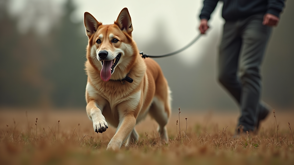 Eye-level view of a dog training session with a trainer and a dog