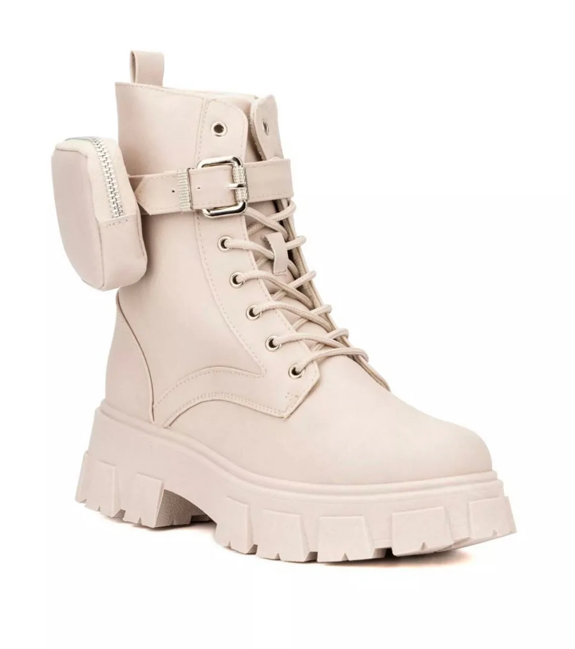Cream Combat female Boots with pouch