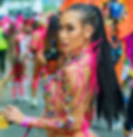 Asian woman in a Carnival costume with braided hair