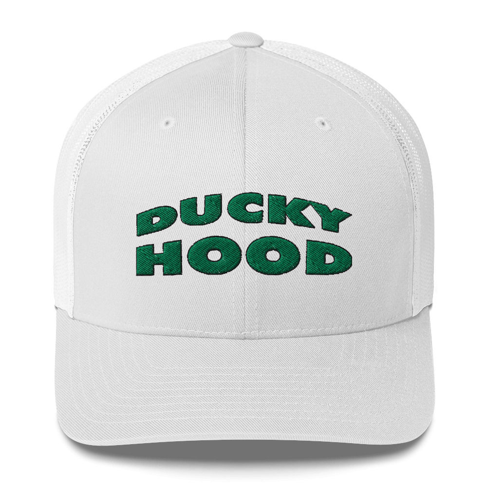 Ducky Hood Classic Green Embroidered Trucker Cap (White)