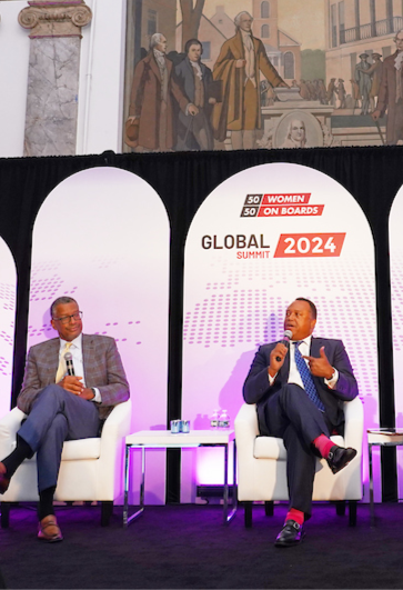 Joe Hurd sat on a panel at tht 50/50 Women on Boards Global Summit, moderated by Kris Pedersen, alongside Herman Bulls, David Chun of Equilar and Rob Smith