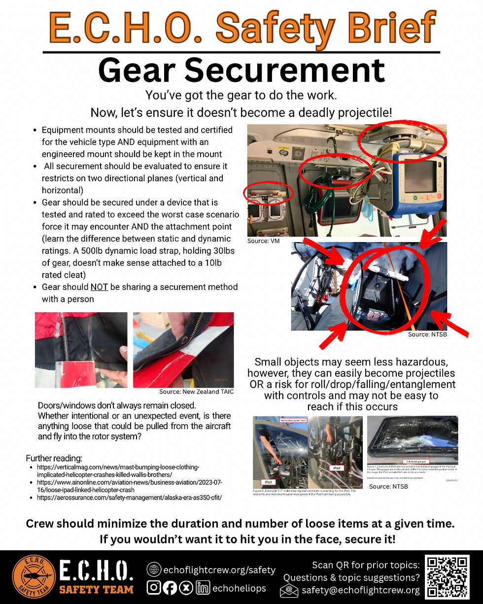 ECHO Safety Brief “Gear Securement”