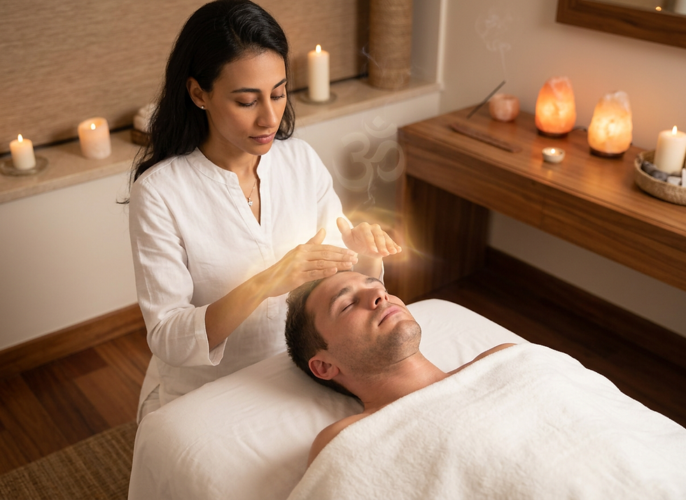 Eye-level view of a peaceful spa room with a massage table and soft lighting