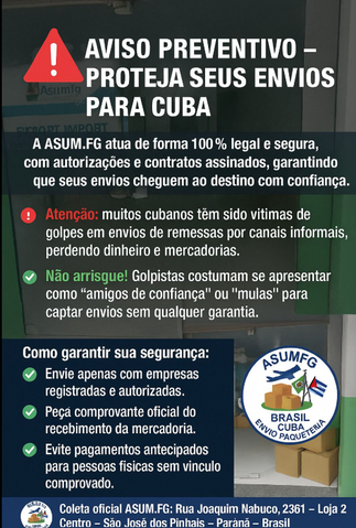 Aviso Preventivo Proteja seus Envios Para Cuba
