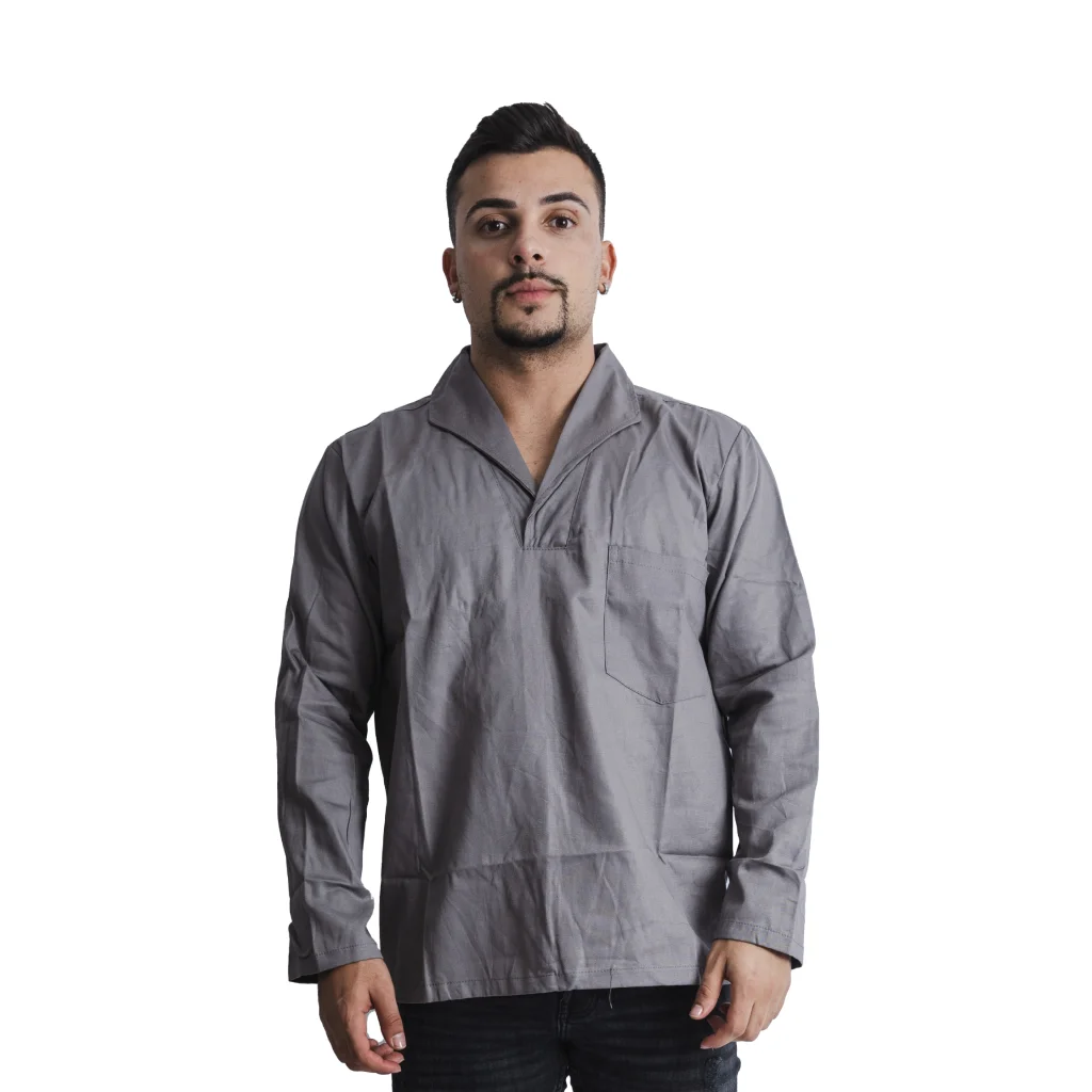 Camisa Brim Cinza Gola Italiana Manga Longa