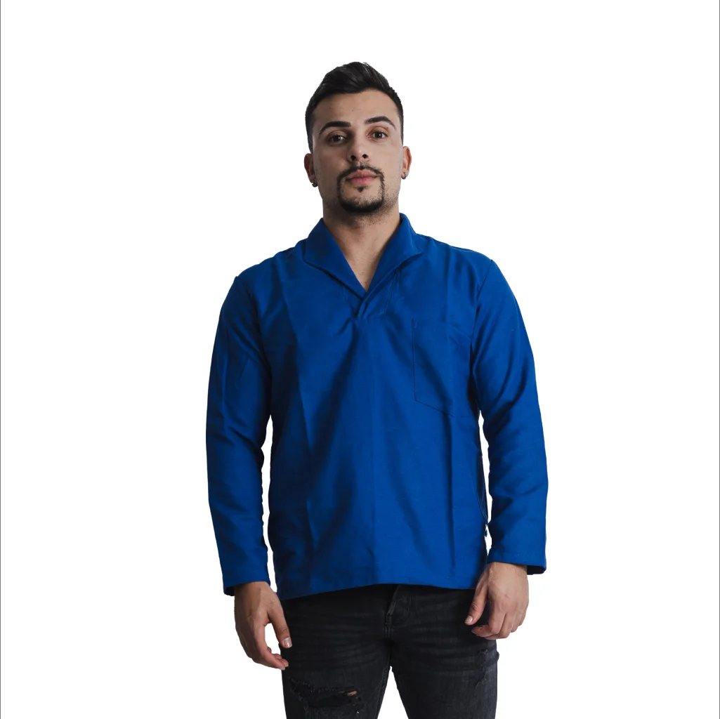 Camisa Brim Azul Royal Gola Italiana Manga Longa