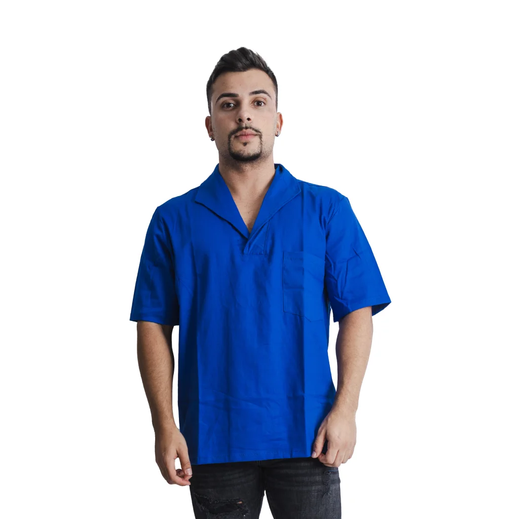 Camisa Brim Gola Italiana Manga Curta Azul